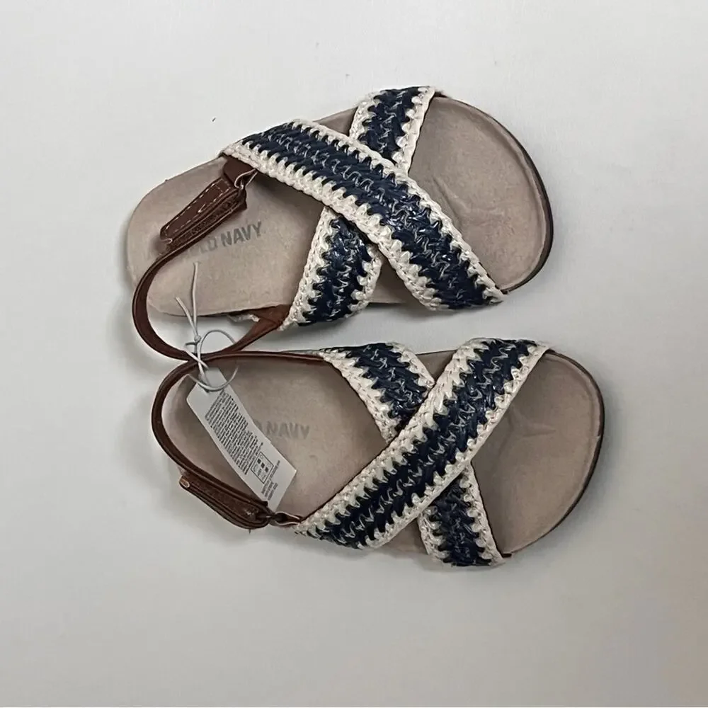 Old Navy Mixed Material Girls Cross-Strap Sandals Sz 7